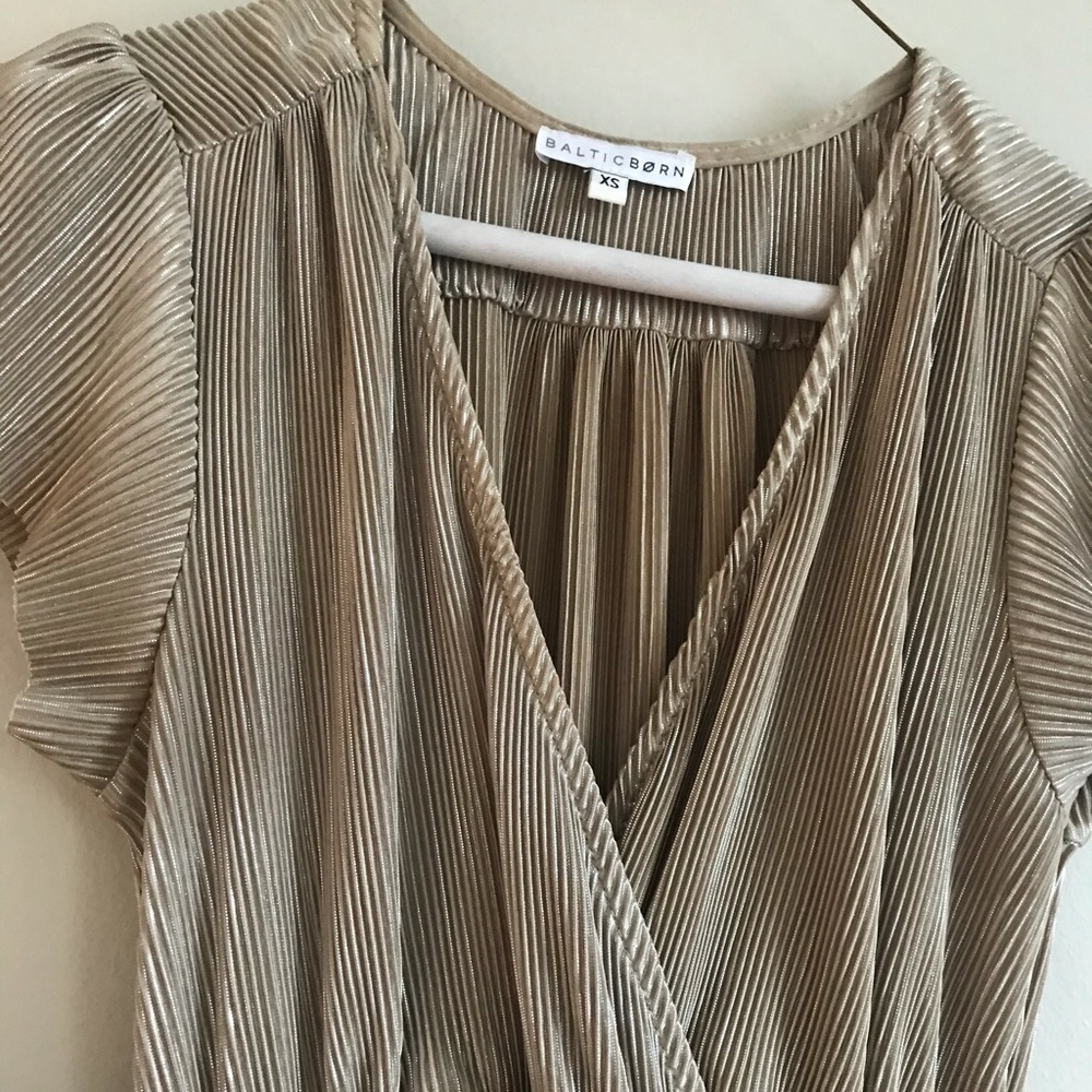 Baltic Born Metallic Pleated Maxi Dress in Champagne Gold